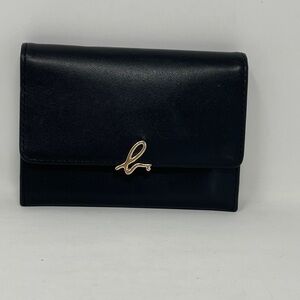 Agnes B. Black Wallet classic b logo gold clasp leather lined French style